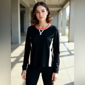 Fendi Silk Blend Black Long Sleeve with Red and White Accents Blouse SZ 38